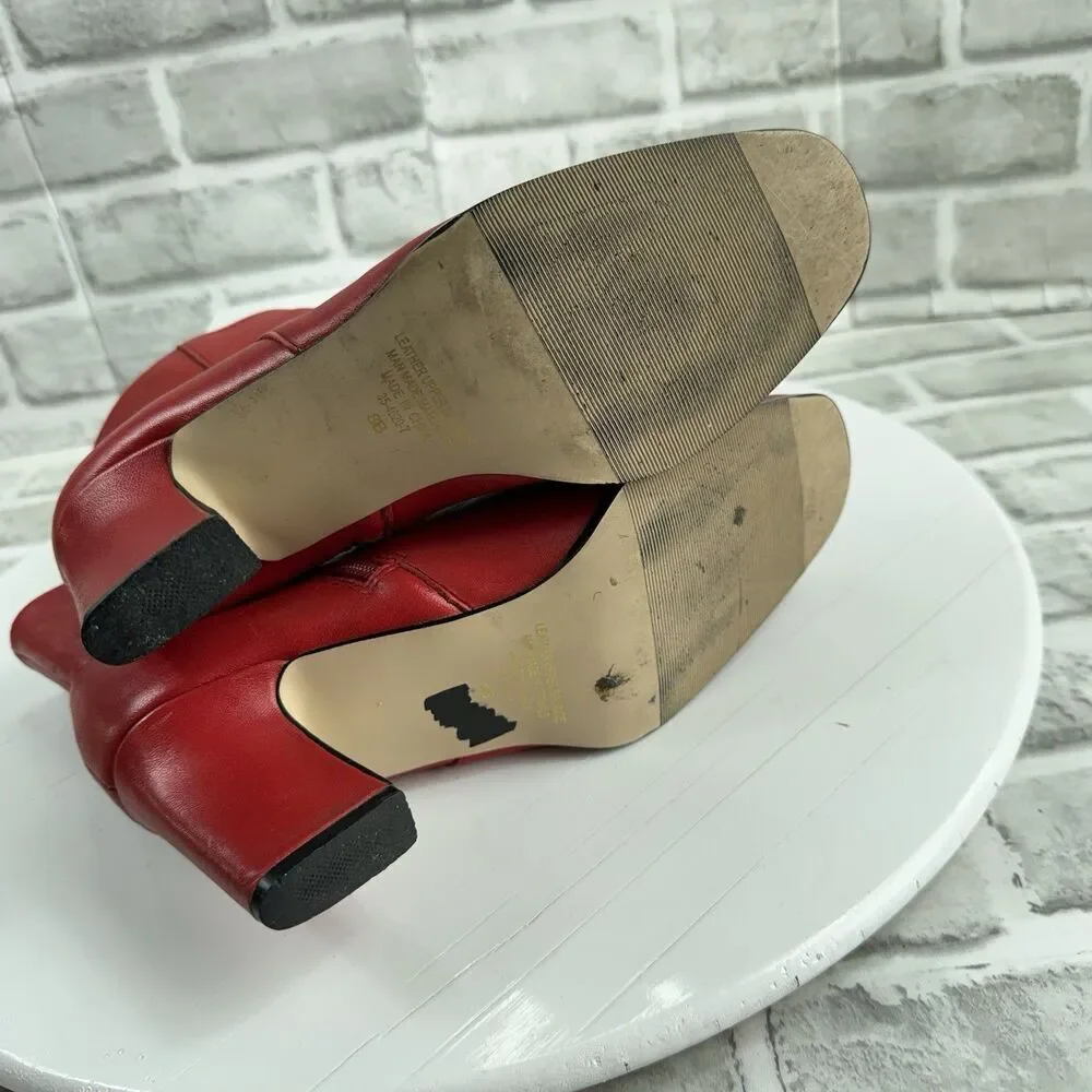 Classique VINTAGE Women's Size 8 Red Leather Block Heel Ankle Zip Classic Boots